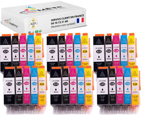 525xl 526xl - 30 cartouches compatible avec canon pgi-525 cli-526 xl  ou 525 526 xl pour imprimante canon pixma - 12 noir +6 cyan +6 magenta +6 jaune