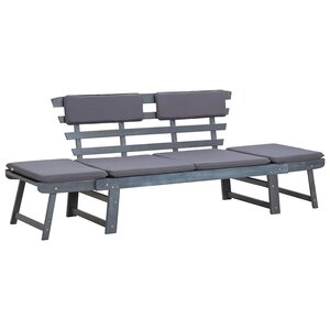 vidaXL Banc de jardin avec coussins 2-en-1 190 cm Gris Bois d'acacia