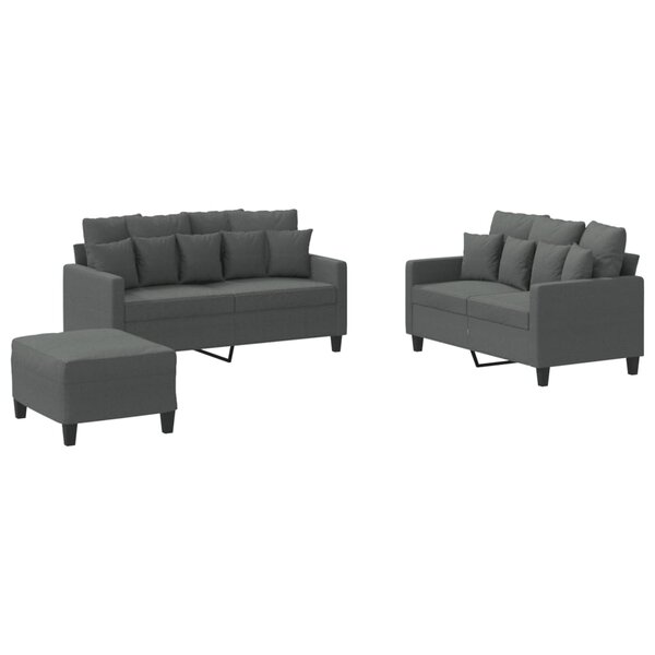 vidaXL Ensemble de canapés 3 Pièces avec coussins Gris foncé Tissu