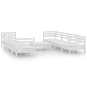 vidaXL Salon de jardin 9 Pièces Blanc Bois de pin massif
