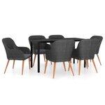 vidaXL Mobilier de salle à manger de jardin avec coussins 7 Pièces Noir