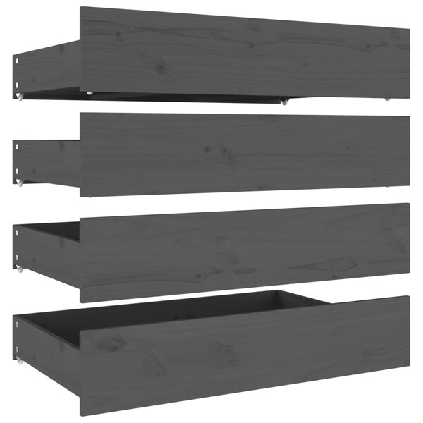vidaXL Tiroirs de lit 4 Pièces Gris Bois de pin massif