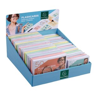 Présentoir Complet Avec 38 Paquets De 50 Flashcards Sous Film + Anneau - Bristol Ligné Perforé - Formats A6 Et A7 - Couleurs Assorties - Exacompta