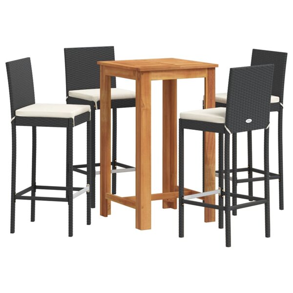 vidaXL Ensemble de bar de jardin 5 Pièces noir bois massif acacia rotin