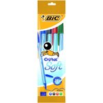 Pochette de 4 stylos Cristal Soft Bleu Noir Rouge Vert BIC