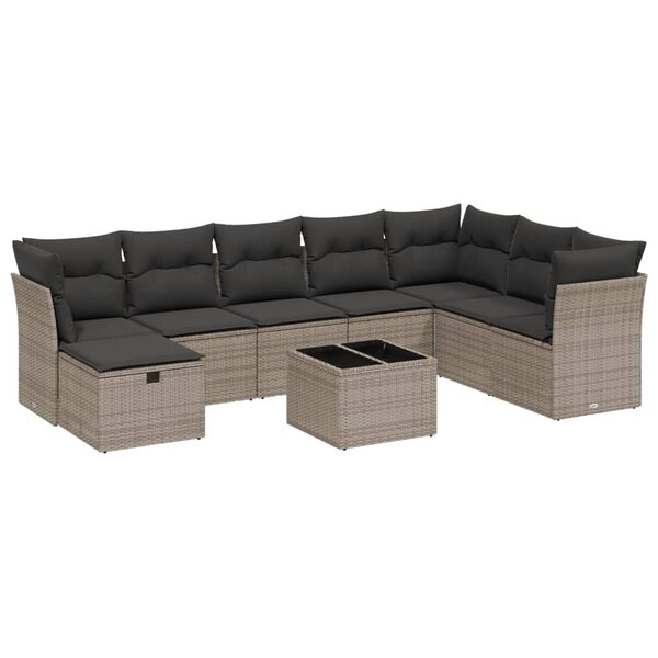 vidaXL Salon de jardin 9 Pièces avec coussins gris résine tressée