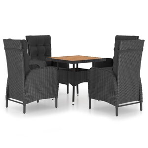 vidaXL Ensemble à manger de jardin 5 Pièces Résine tressée et acacia Noir