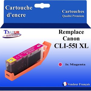 T3AZUR - Cartouche compatible avec Canon CLI551XL CLI-551 XL pour Canon Pixma iP7250 MG5650 MX925 iX6850 MG5550 MG5450 MG6650 MX920 MG5400 MG6450 MG7500 MX725 - Magenta
