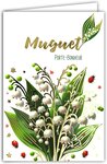 Carte Muguet Porte-Bonheur en Or Doré Brillant avec Enveloppe 12x17 5cm