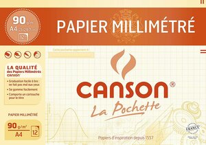 Pochete 12 feuilles Papier millimétré Bistre A4 90 g CANSON