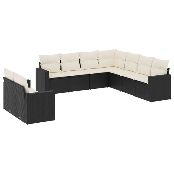 vidaXL Salon de jardin 9 Pièces avec coussins noir résine tressée