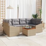 vidaXL Ensemble de Canapé de Jardin en 7 pièces avec Coussins Beige en Rattan Poly Acacia