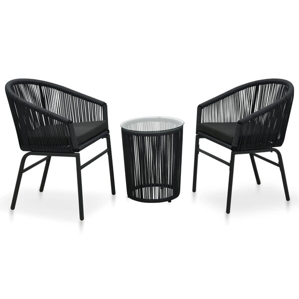 vidaXL Ensemble de bistro 3 Pièces avec coussins Rotin PE Noir
