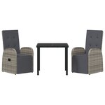 vidaXL Ensemble de salle à manger de jardin 3 pièces avec coussins Rattan Poly Gris