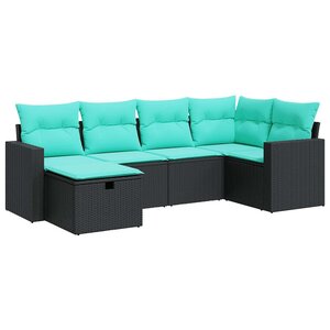 vidaXL Salon de jardin 6 Pièces avec coussins noir résine tressée
