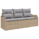 Ensemble de Canapés de Jardin de 3 Pièces avec Coussins Beige Poly Rotin