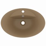 vidaXL Lavabo ovale de luxe à trop-plein Crème mat 58 5x39cm Céramique