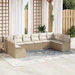 vidaXL Ensemble de canapé de jardin de 10 pièces avec coussins Beige Rattan Poly