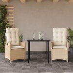 vidaXL Ensemble à manger de jardin et coussins 3 Pièces Beige poly rotin