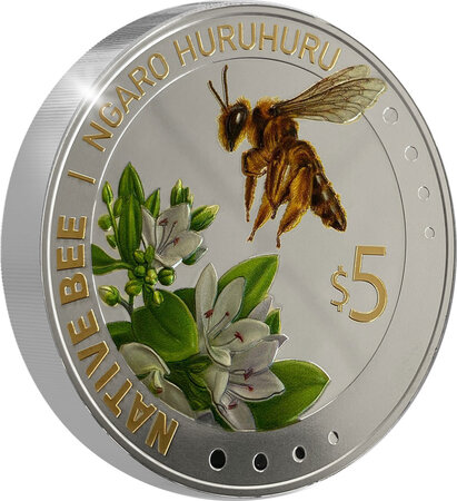 Pièce de monnaie en argent 5 dollars g 62.2 (2 oz) millésime 2023 native bee ngaro huruhuru