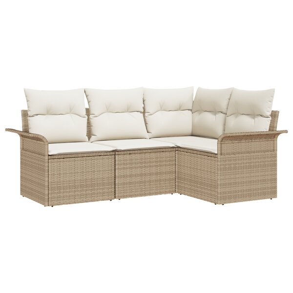 vidaXL Ensemble de canapé de jardin 4 pièces avec coussins Beige Poly Rotin