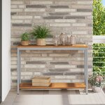 vidaXL Table d'extérieur Naturelle et Grise 35x110x75 cm en Bois Massif et Acier