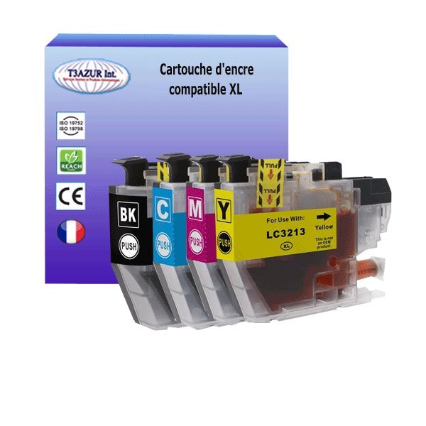 T3AZUR Lot de 4 Cartouches compatibles avec Brother LC3213 XL pour Brother MFC-J491DW  MFC-J497DW  MFC-J890DW  MFC-J895DW