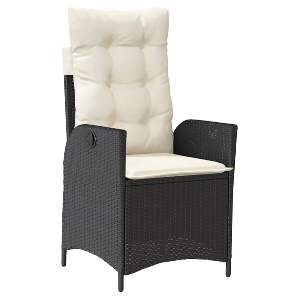vidaXL Chaise inclinable de jardin avec coussins noir résine tressée