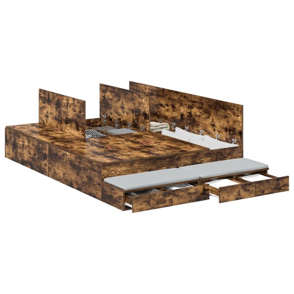 vidaXL Cadre de lit de rangement Chêne fumé 135x190 cm