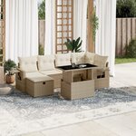 vidaXL Salon de jardin avec coussins 7 Pièces beige résine tressée