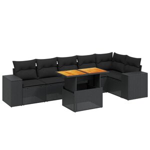 vidaXL Salon de jardin 7 Pièces avec coussins noir résine tressée
