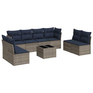 vidaXL Salon de jardin 9 Pièces avec coussins gris résine tressée
