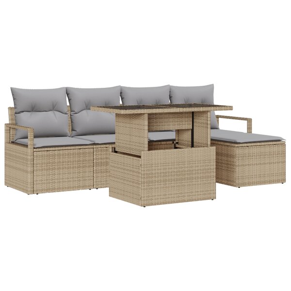 vidaXL Ensemble de Canapés de Jardin de 6 Pièces avec Coussins Beige Poly Rotin