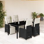 vidaXL Ensemble de bistro de jardin 5 Pièces coussins noir poly rotin