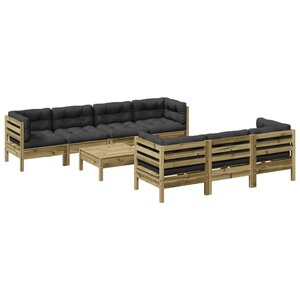 vidaXL Salon de jardin 8 Pièces avec coussins bois de pin imprégné