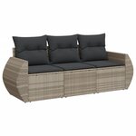 vidaXL Salon de jardin avec coussins 3 Pièces gris clair résine tressée