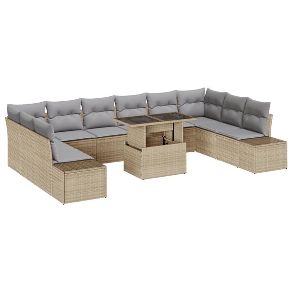 vidaXL Ensemble de canapé de jardin 11 pièces avec coussins beige en poly rattan