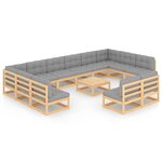 vidaXL Salon de jardin 13 Pièces avec coussins Bois de pin massif