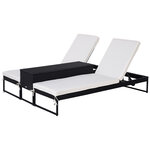 Lot de 2 transats bains de soleil design - grand confort - matelas déhoussable crème  inclinaison réglable multi-positions - table basse - résine tressée 4 fils noir