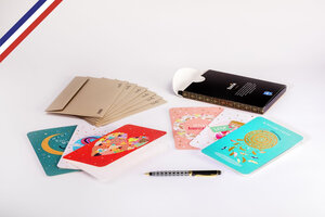 Boîte de 6 cartes doubles sugar candy créées et imprimées en france avec 6 enveloppes