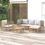 vidaXL Salon de jardin 6 Pièces avec coussins gris clair bambou