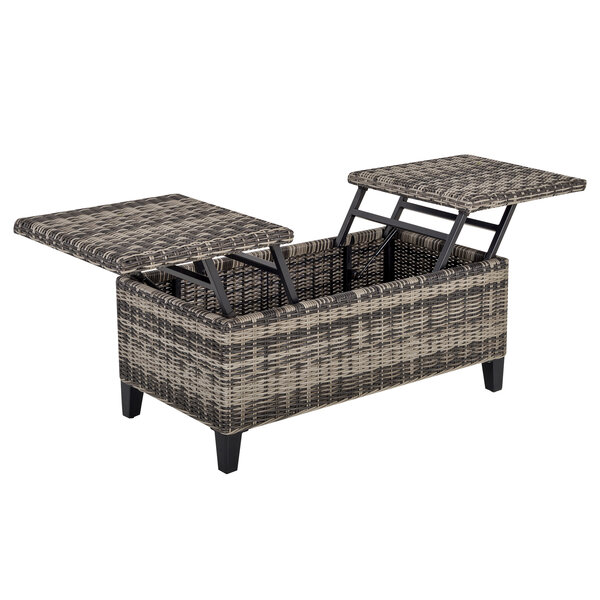 Table basse de jardin style cosy chic - table basse relevable - métal époxy résine tressée imitation rotin gris