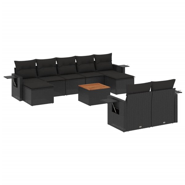 vidaXL Salon de jardin 10 Pièces avec coussins noir résine tressée