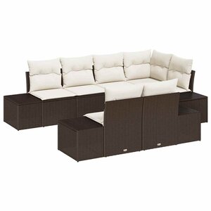 vidaXL Ensemble de canapé de jardin 7 Pièces Marron et crème Poly rotin