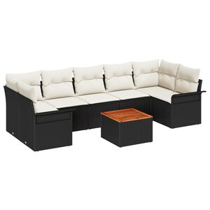 vidaXL Ensemble de Canapés de Jardin 8 Pièces avec Coussins Noir Poly Rattan Acacia