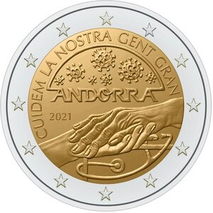 Pièce de monnaie 2 euro commémorative Andorre 2021 BU – Population andorrane âgée