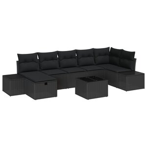 vidaXL Ensemble de canapé de jardin de 8 pièces avec coussins noir rotin synthétique