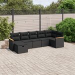 vidaXL Salon de jardin 7 Pièces avec coussins noir résine tressée