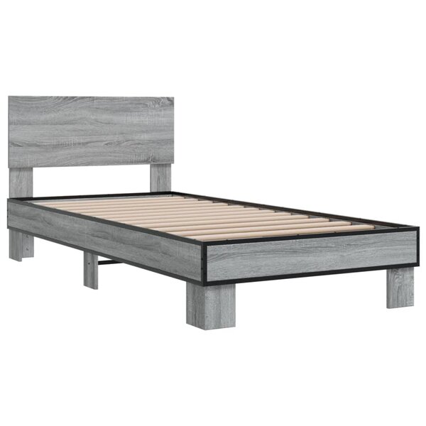 vidaXL Cadre de lit sonoma gris 90x200 cm bois d'ingénierie et métal