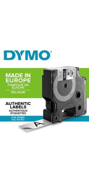 DYMO Rhino - Étiquettes Industrielles Autocollantes en Polyester 19mm x 5.5m Noir sur Métallique